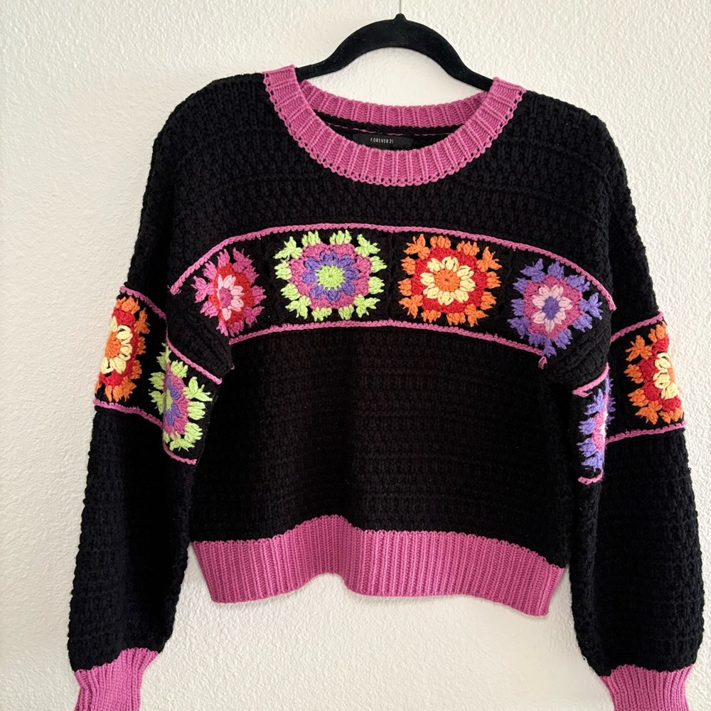 Colorful Floral Knit Sweater